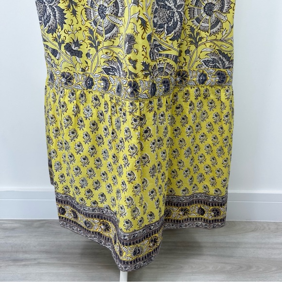 East Artisan Anokhi Maxi Dress Size 18 Bright Yellow Block Print Tiered Boho - Picture 5 of 9